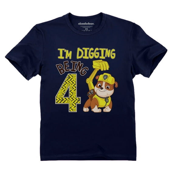 Paw Patrol Rubble Digging 4th Birthday Official Toddler Kids T-Shirt 4T Navy
