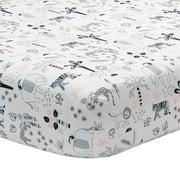 Lambs Ivy Happy Jungle 100 Cotton Safari Animals Fitted Crib Sheet White