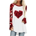 thumbnail image 1 of Penkiiy T-Shirt Décontracté à Col Rond pour Femmes, Manches Longues, Mignon, Tendance, Grande Taille, Imprimé Cœur, L Rouge, 1 of 5
