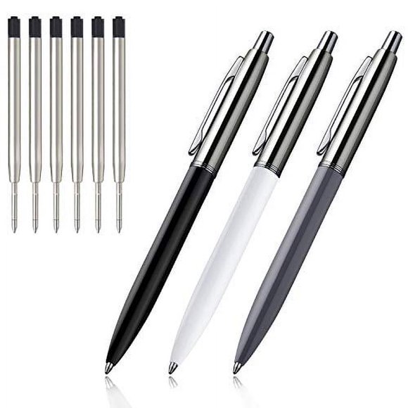 chaoQ Ballpoint Pen, 3 Pcs Retractable Metal Ballpoint Pens, for gift, Business, Office, 10mm Medium Point Black Ink, 6 Extras Replaceable Metal Refil