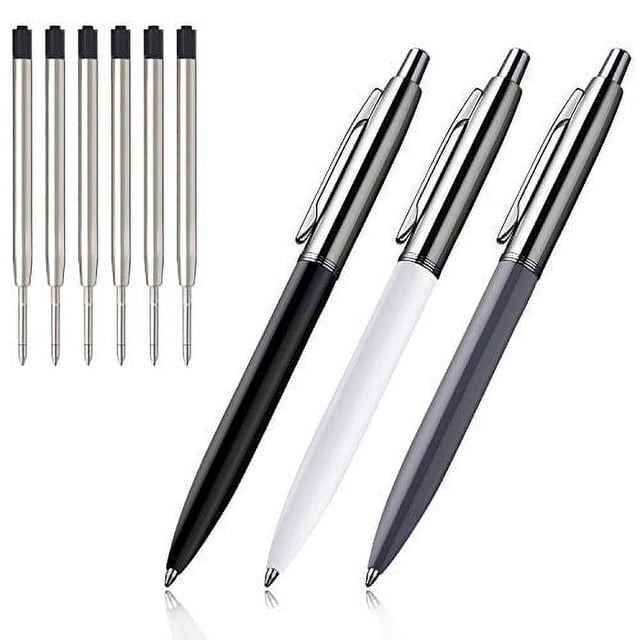 chaoQ Ballpoint Pen, 3 Pcs Retractable Metal Ballpoint Pens, for gift, Business, Office, 10mm Medium Point Black Ink, 6 Extras Replaceable Metal Refil