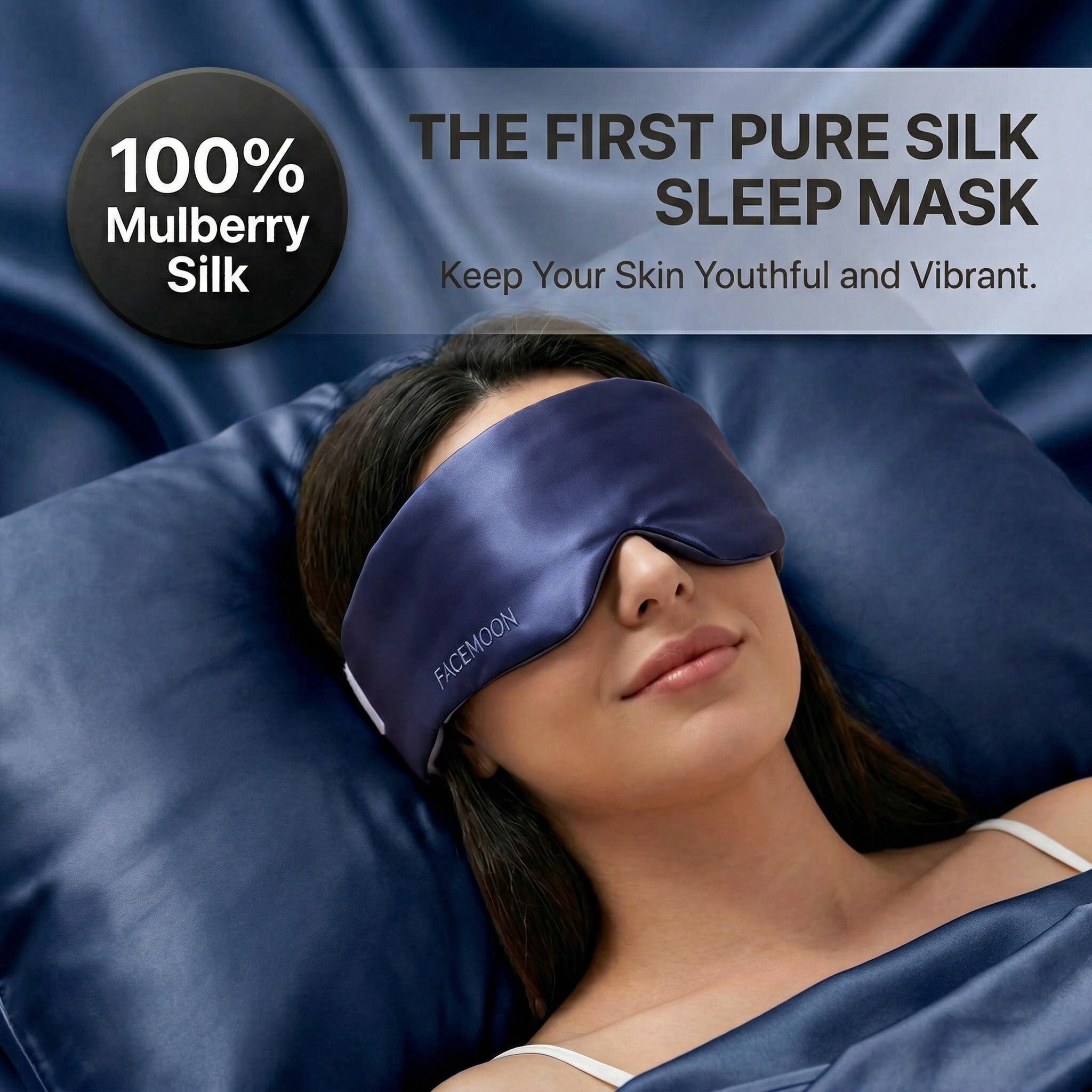 FACEMOON 23 Momme Mulberry Silk Sleep Eye Mask, Ultra‑Soft Comfort, Light‑Blocking Design