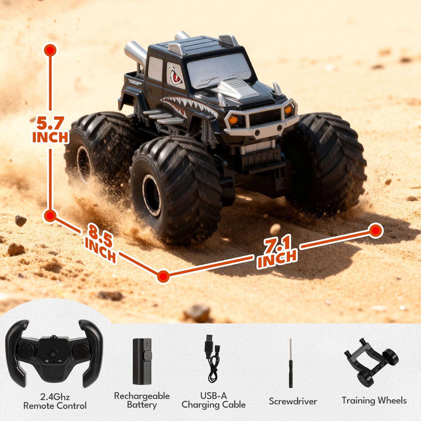 Ficcug Remote Control Cars,2 in 1 Land Water Monster Truck Toy,1:16 4WD off Road RC Cars for All Terrain,Gifts for Kids Boys Girls,Black