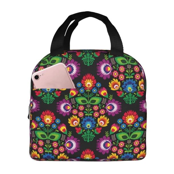 Easygdp Traditional Floral Polish Bolsa Térmica Premium - Tela Oxford Impermeable, Gran Capacidad, Bolsillo Frontal, Unisex para Trabajo, Escuela, Actividades al Aire Libre y Picnics