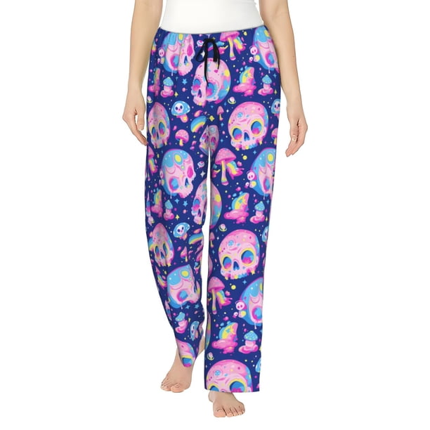 Balery colorful Skull mushroom rainbow Pantalones de pijama para mujer, pijamas ultraligeros, pantalones de estar por casa-XX-Large