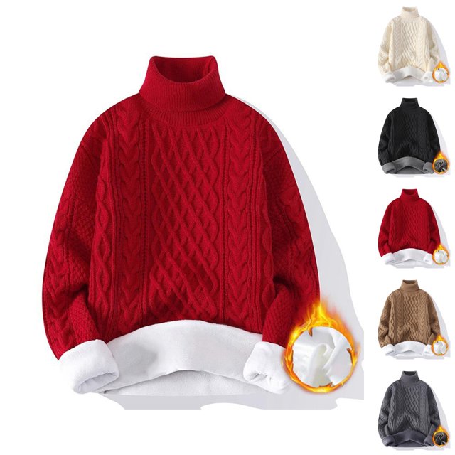 Pulls pour Femmes 2025 Col Roulé Manches Longues Doublé Polaire Épais Chandail en Tricot Torsadé