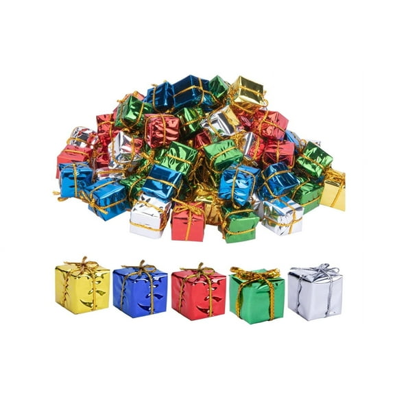 Topboutique 36 Pcs Assorted Color Foil Boxes Handmade Gift Boxes,Christmas Decorations Mini Tree Ornaments Laser Candy Box Christmas Tree Ornaments Pendant Decoration