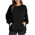 thumbnail image 1 of Penkiiy Chandail en Molleton pour Femmes Col Rond Chandail-Over Tops Chandails en Molleton Surdimensionnés avec Poches Tenues Automne 2024 TG Noir, 1 of 6