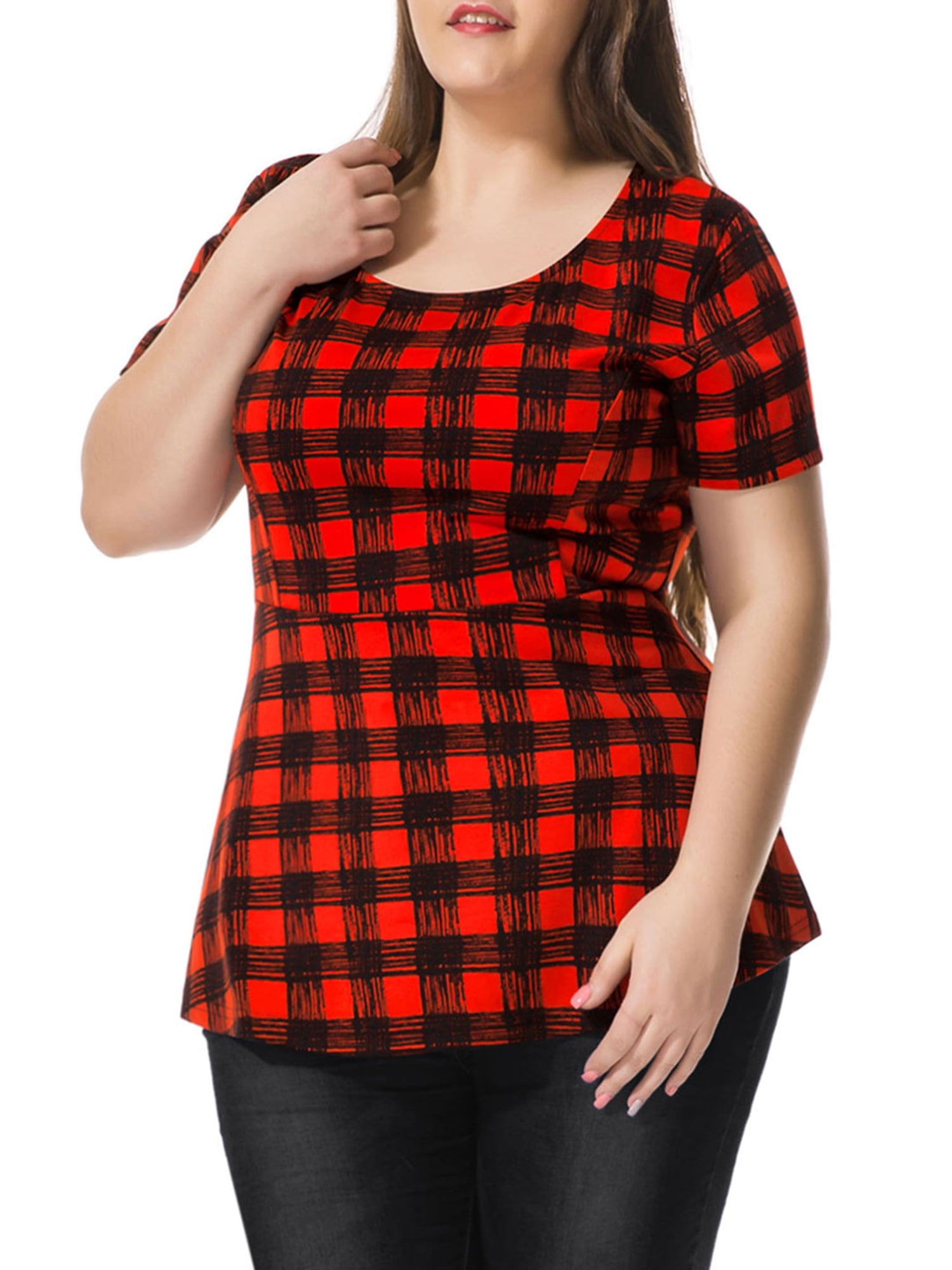 women plus top plus size checked peplum top red 2x walmart com plus size peplum top
