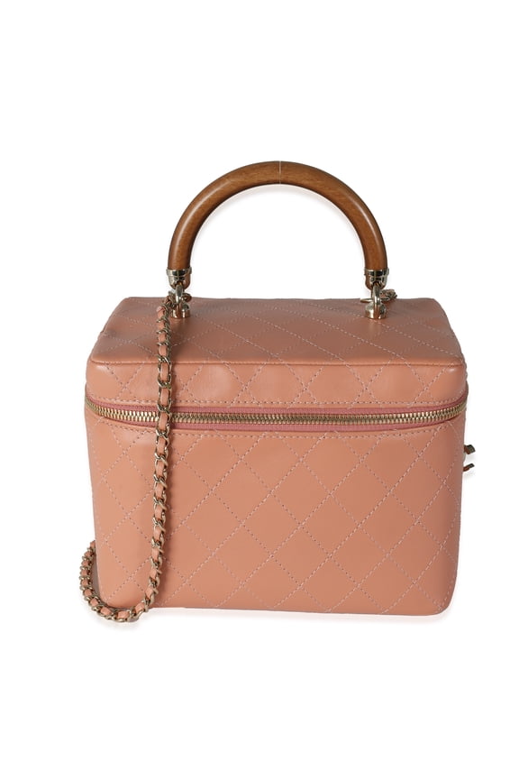 Pre-Owned ChanelPink Quilted Lambskin Knock On Wood Vanity Case