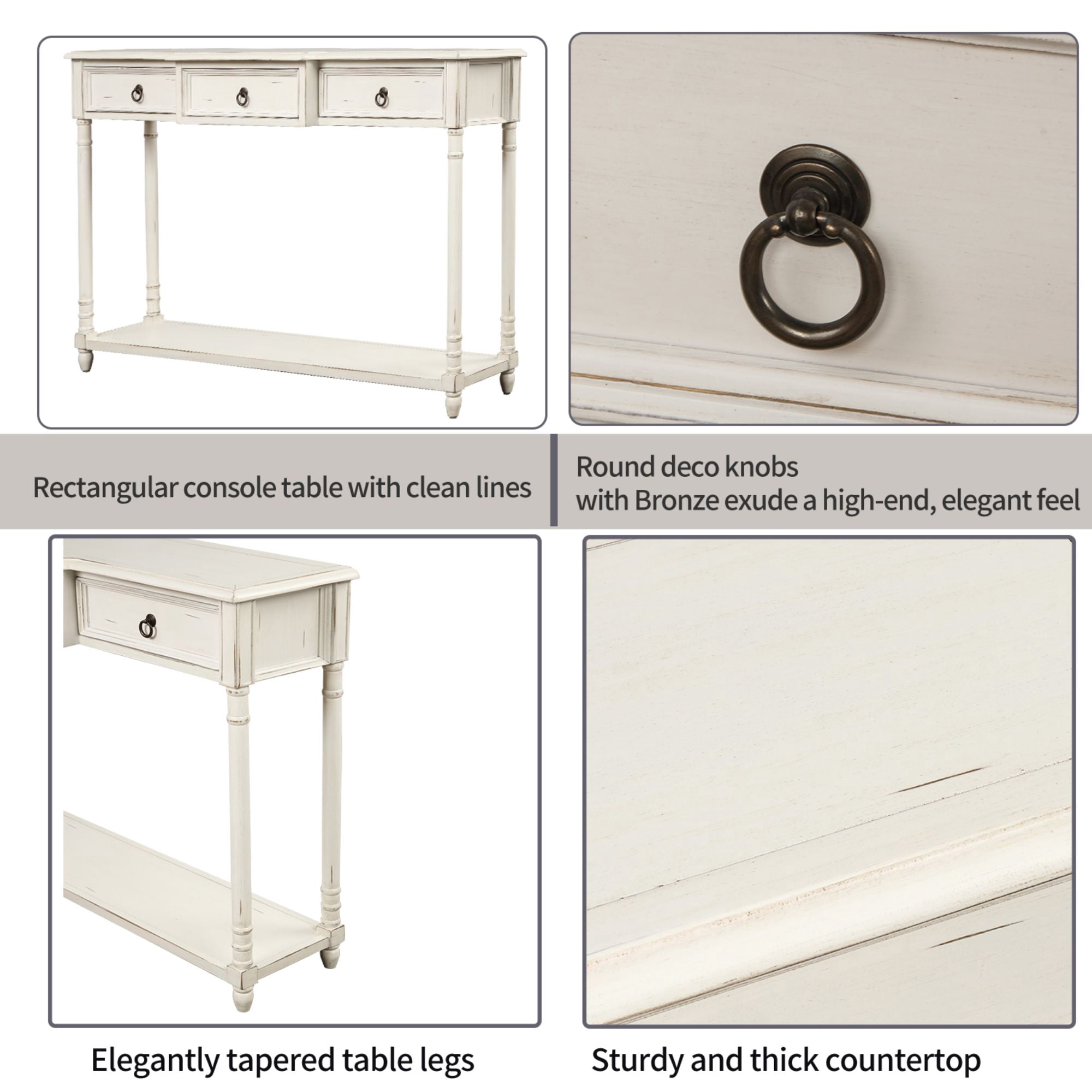 Aukfa Console Table with 3 Drawers for Entryway Hallway Living Room - White