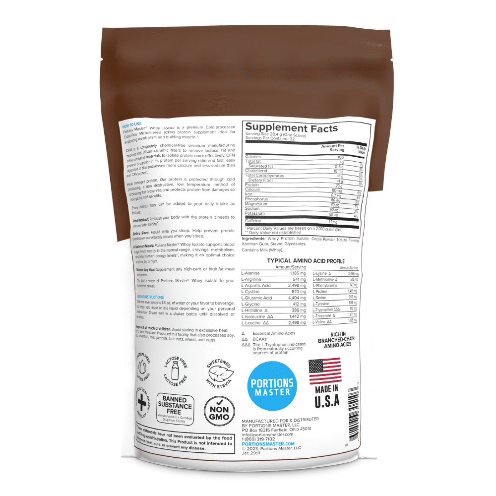 Portions Master Whey Protein Powder Supplement - Chocolate - 2 lbs