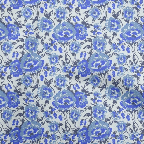 oneOone Polyester Spandex Blue Fabric Florals Sewing Fabric By The Yard Printed Diy Clothing Sewing Supplies 56 Inch Wide