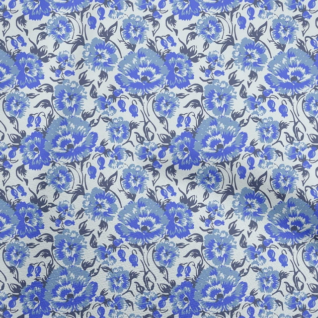 oneOone Viscose Jersey Blue Fabric Florals Craft Projects Decor Fabric Printed By The Yard 60 Inch Wide