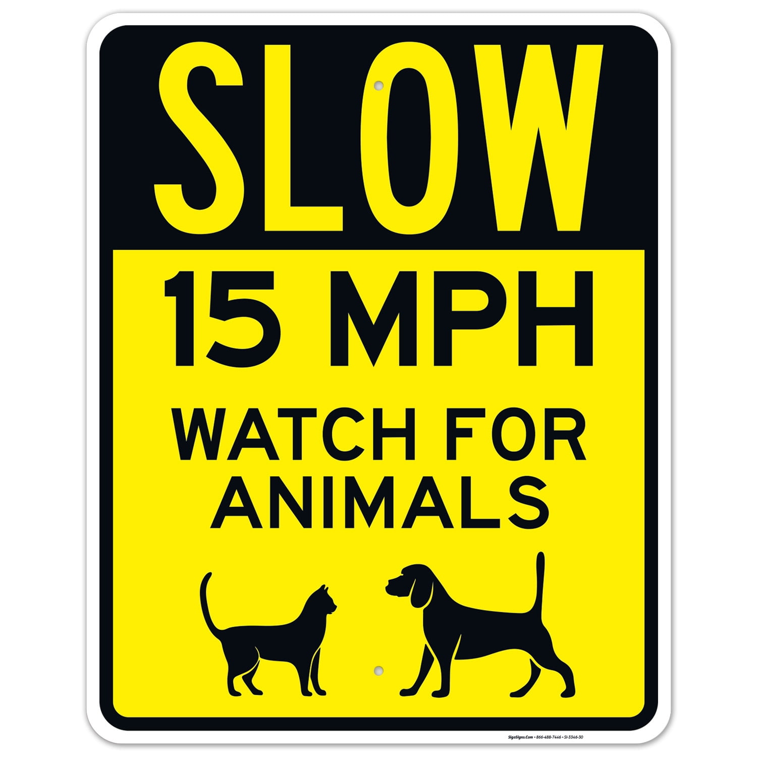 Animals Playing 5 MPH  Aluminum Safety Sign Slow Pets Yellow 12" x 18" NEW, 