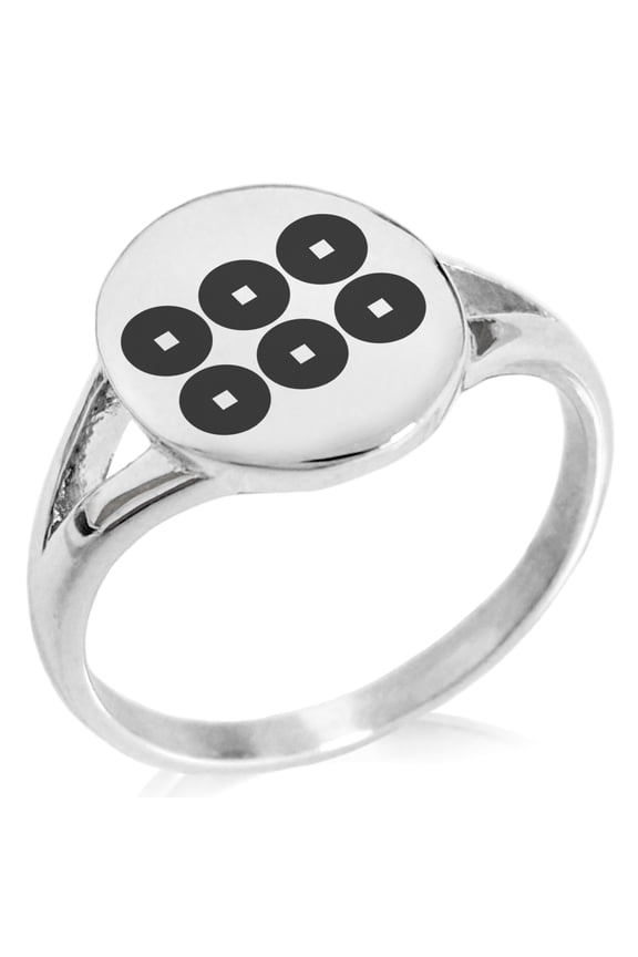 Stainless Steel Sanada Samurai Crest Minimalist Oval Top Polished Statement Signet Ring