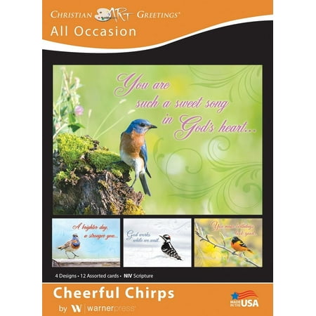 12 Boxed Cards - Cheerful Chirps - All Occasion Greeting Cards - NIV Scripture - (Box of 12)