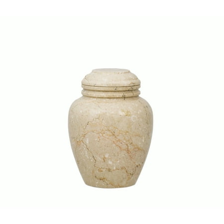 Cream Urn - Marble Cremation Urn - Extra Small 20 Pounds - Cream White Alluvium