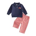thumbnail image 2 of Cjfdfy Toddler Baby Boy Fall Outfit  Fire Truck Embroidery Long Sleeve Lapel Button Sweatshirt Plaid Pants Sets Toddler Christmas Cute Fall Winter Clothes 6M-4Y, 2 of 10