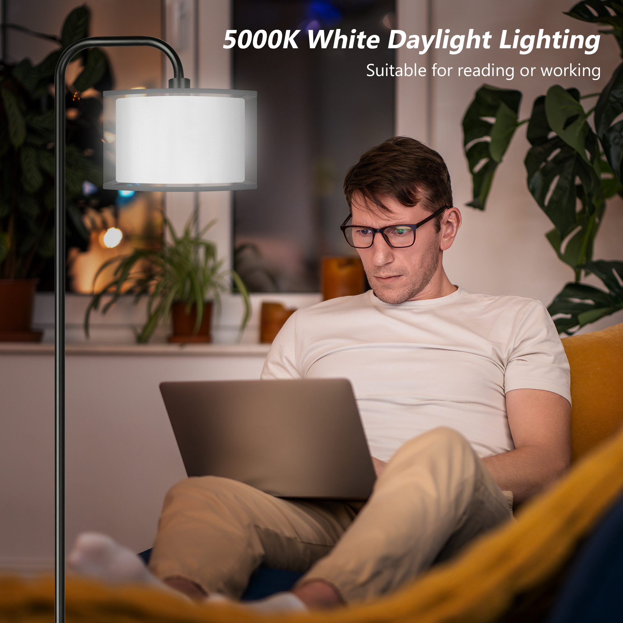 65" Modern Floor Lamp with Foot Switch  for Bedroom Living Room Study Room Office, Bulb Included
