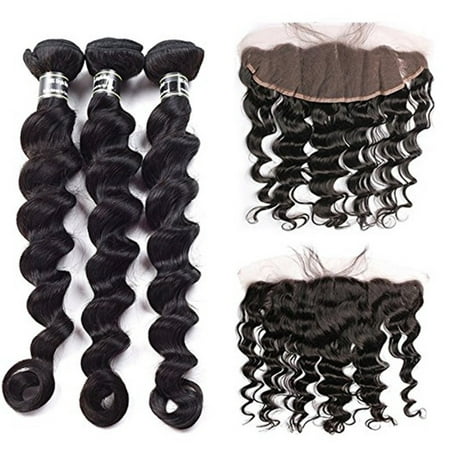 Beroyal Malaysian Loose Wave Bundles with Frontal Virgin Hair with Pre Plucked Frontal Free Part, 14
