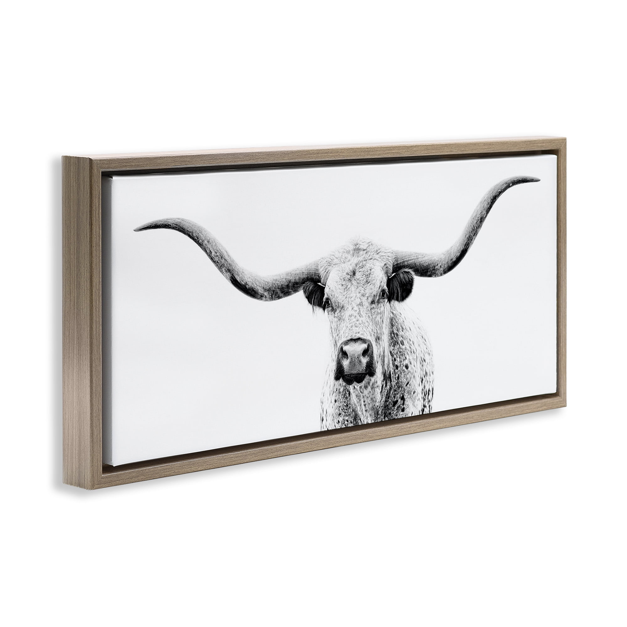Stupell Industries Modern Longhorn Cattle Gazing Animals & Insects Photography Brown Floater Framed Canvas Art Print Wall Art, 31 x 14