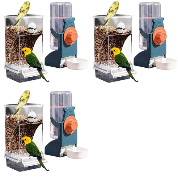 3X No Mess Bird Feeder Water Dispenser Set, Automatic Parrot Feeder Cage Accessories, Parakeet Container Food Drinker