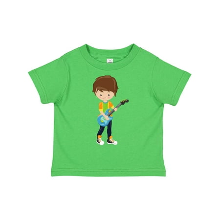 

Inktastic Rock Boy Brown Hair Boy Playing Guitar In Band Gift Toddler Boy Girl T-Shirt