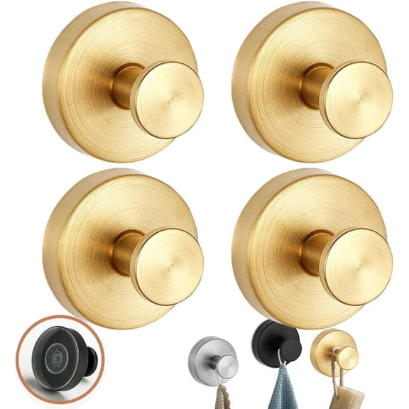 Luxe Hold No-Drill Hooks, Upgraded Suction Cup Hooks, Stainless Steel Waterproof Suction Cup Hooks (Gold*4)