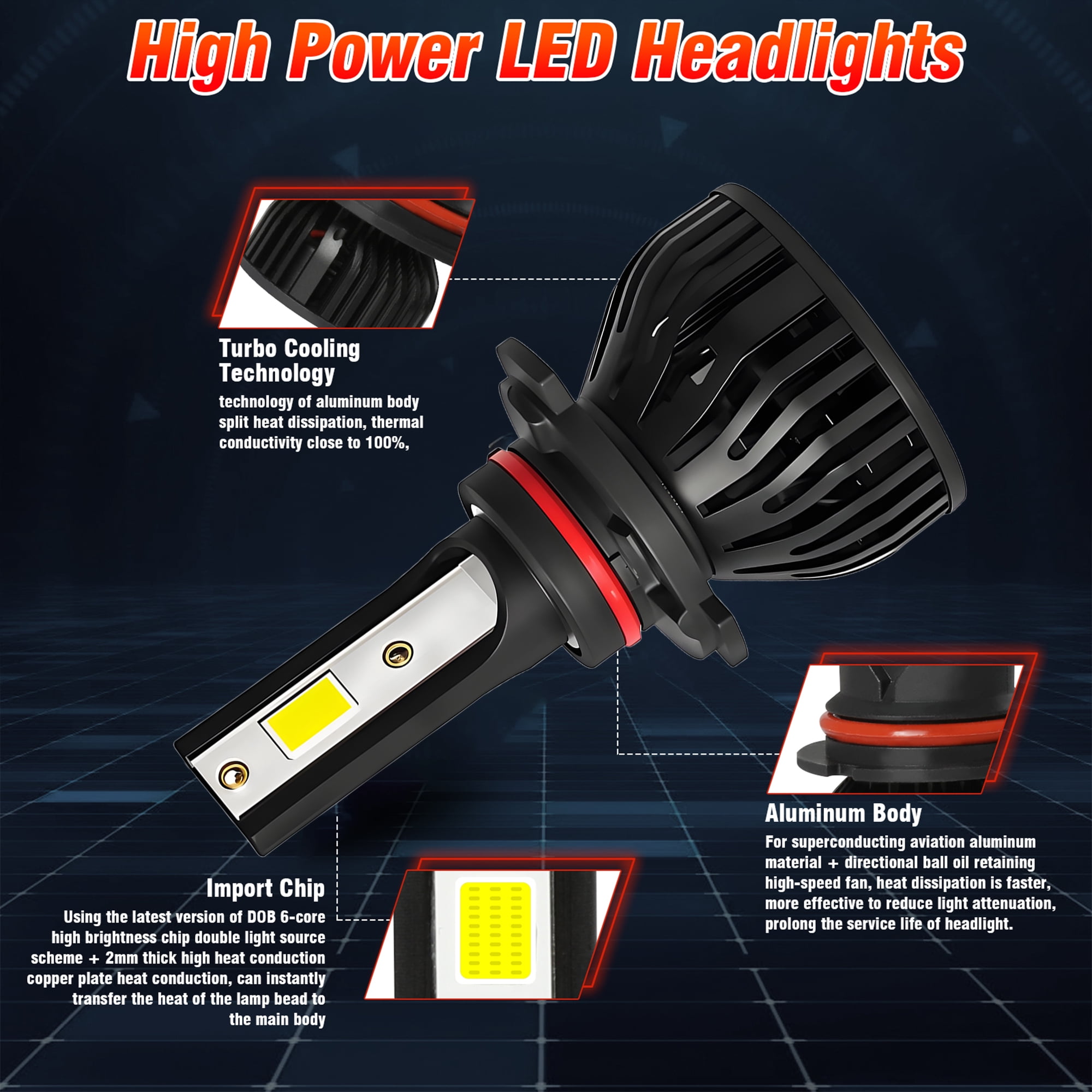 For 2011-2015 Chrysler 200 LED Headlight Bulbs 9012 High Low Beam Set 120W 14000LM Pack of 2