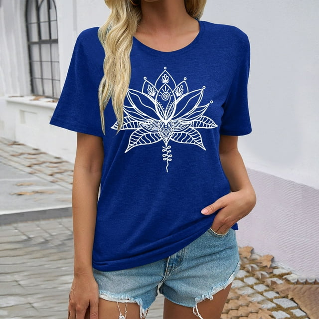 T-Shirts Tendance pour Femmes Manches Courtes Décontractées T-Shirts Graphiques Confortables Hauts Quotidiens Imprimé Floral Styles à la Mode