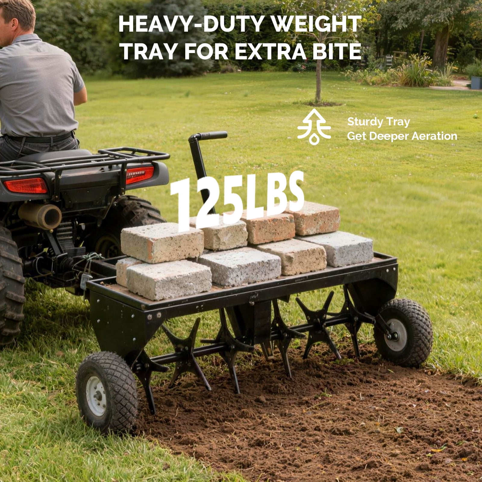 Zimtown 40" Tow Plug Lawn Aerator with Universal Hitch, Lawn Aerator Tow Behind with Tray and Inflatable Wheels for Garden Farm Lawn, Black