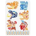 thumbnail image 1 of Plantillas de pintura de plástico reutilizables con símbolos mayas y aztecas de 8,3 x 11,7 pulgadas con temática tribal: rostros humanos, serpientes, tigres, dragones y aves., 1 of 7