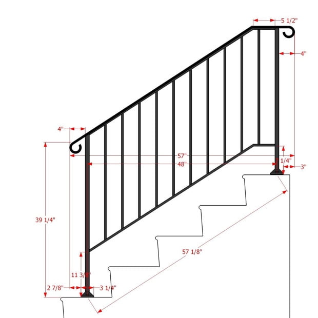BENTISM Iron Handrail Picket 4 or 5 Steps Stair Railing Hand Rail for Outdoor