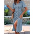 thumbnail image 3 of Women'S Short Sleeve V Neck Sundress Summer Casual Button Floral Dress with Pockets  Blue XL, 3 of 4