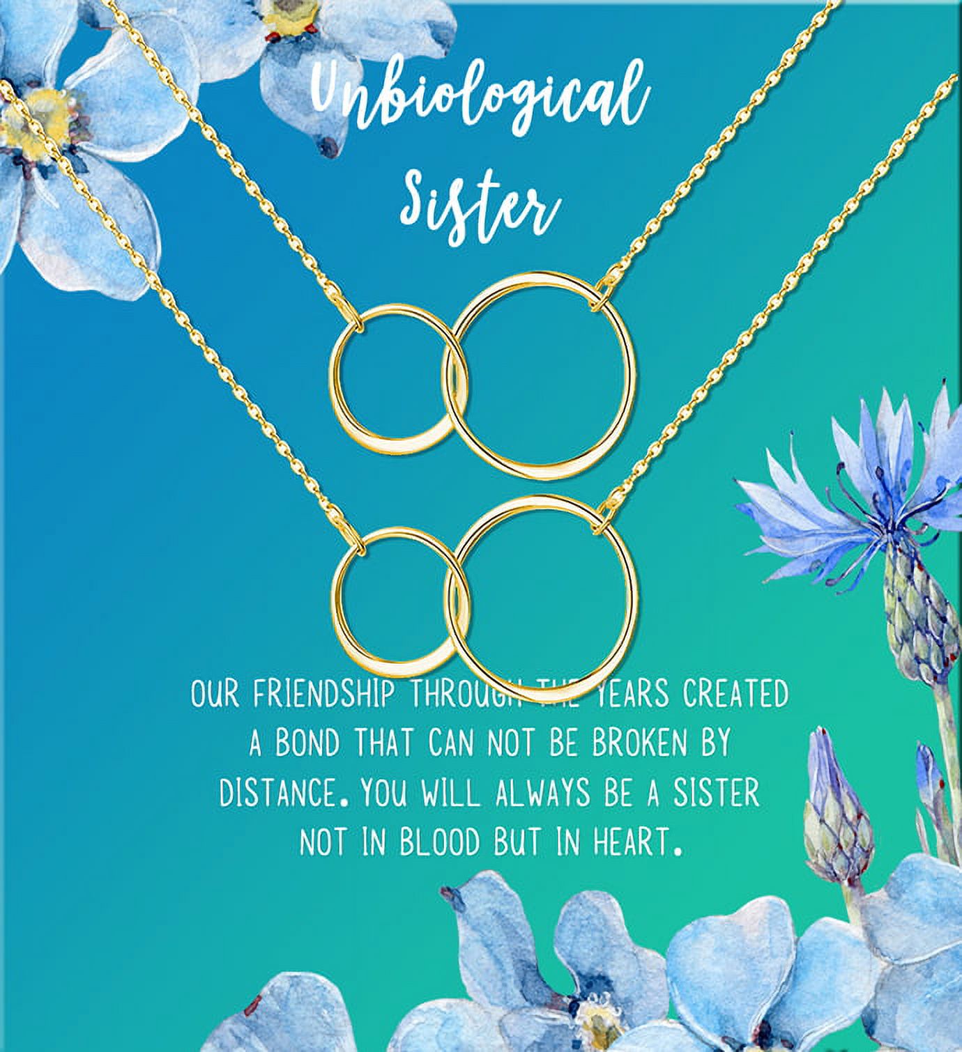 Anavia Unbiological Sister Gift Jewelry, Soul Sister Card Necklace, Sister Best Friend Gift, Big Little Sorority Card Gift-[Two Gold Infinity Double Ring, Bright Blue Gift Card]