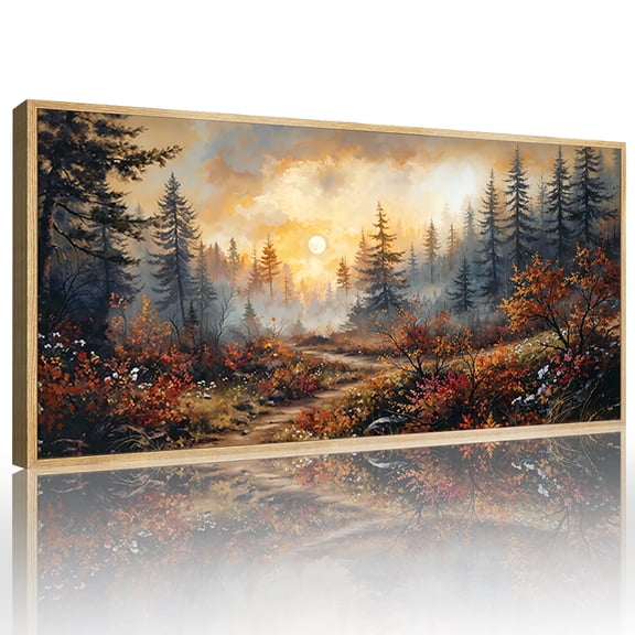 Nature Landscape Wall Art Pine Tree Wall Decor Framed Sunrise Wall Painting Wildness Scenery Canvas Artwork for Living Room Bedroom Farmhouse 20X40 In