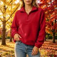 thumbnail image 6 of vdgthytj Sweatshirts for Women Long Sleeve Quarter Zip Lapel Collar Fleece Loose Fitted Fall Winter Warm Casual Pullover Tops(Small,Red), 6 of 7