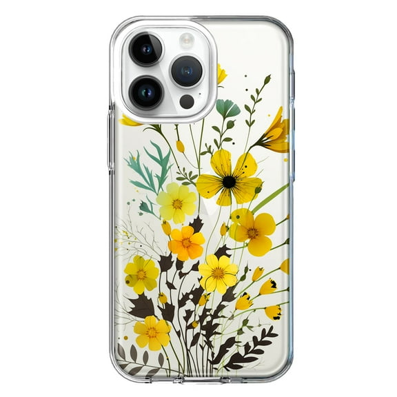 MUNDAZE Case for Apple iPhone 15 Pro Max Slim Hard Shell Soft TPU Hybrid Shockproof Heavy Duty Protective Phone Cover - Yellow Summer Flowers Floral
