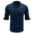 thumbnail image 4 of Fesfesfes Blouse Shirt for Men Linen Long Sleeve Stand Collar V Neck Pullover Shirt Pocket Button Top Sale Clearance, 4 of 4