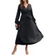 thumbnail image 4 of Sunloudy Vestido casual para mujer, cuello en V, manga larga, color sólido, cintura alta, plisado, vestidos largos con cinturón Sunloudy S M L XL, 4 of 8