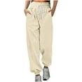 thumbnail image 2 of Women's Joggers Pants Pockets Solid Color High-Waisted Casual Belt Workout Loose Pants Beige (2XL), 2 of 6
