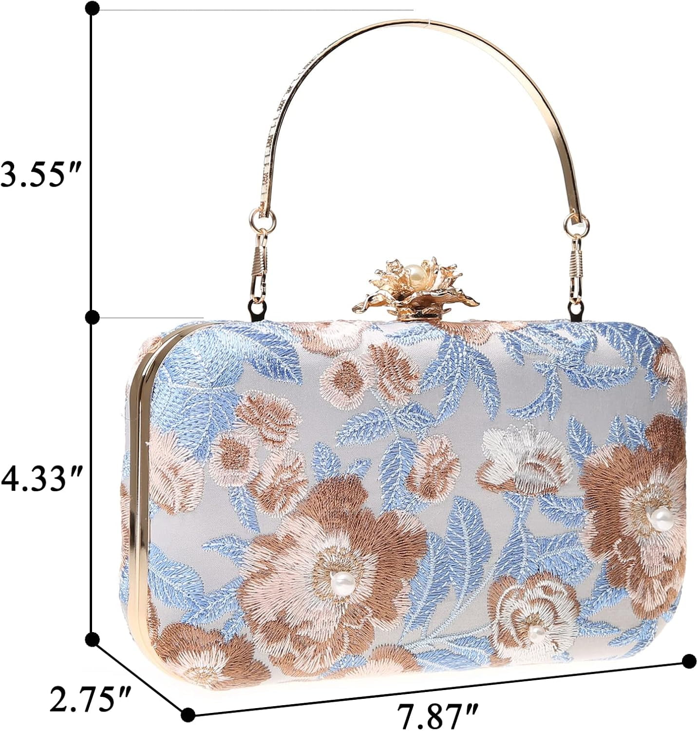 Womens Vintage Floral Embroidery Clutch Evening Handbag Shoulder Bags Purse for Wedding Party Prom