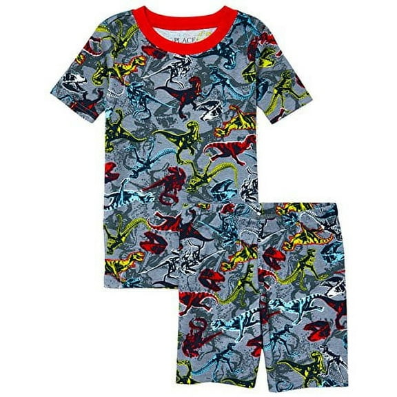 Boy's Dinosaur T-Rex Skeleton Dino Print Pajama Shorts Set, Size 10