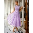thumbnail image 3 of Purple Vintage Lace High-Neck A-Line Midi Dress With Cap Sleeves For Party Wedding Graduation, 3 of 6