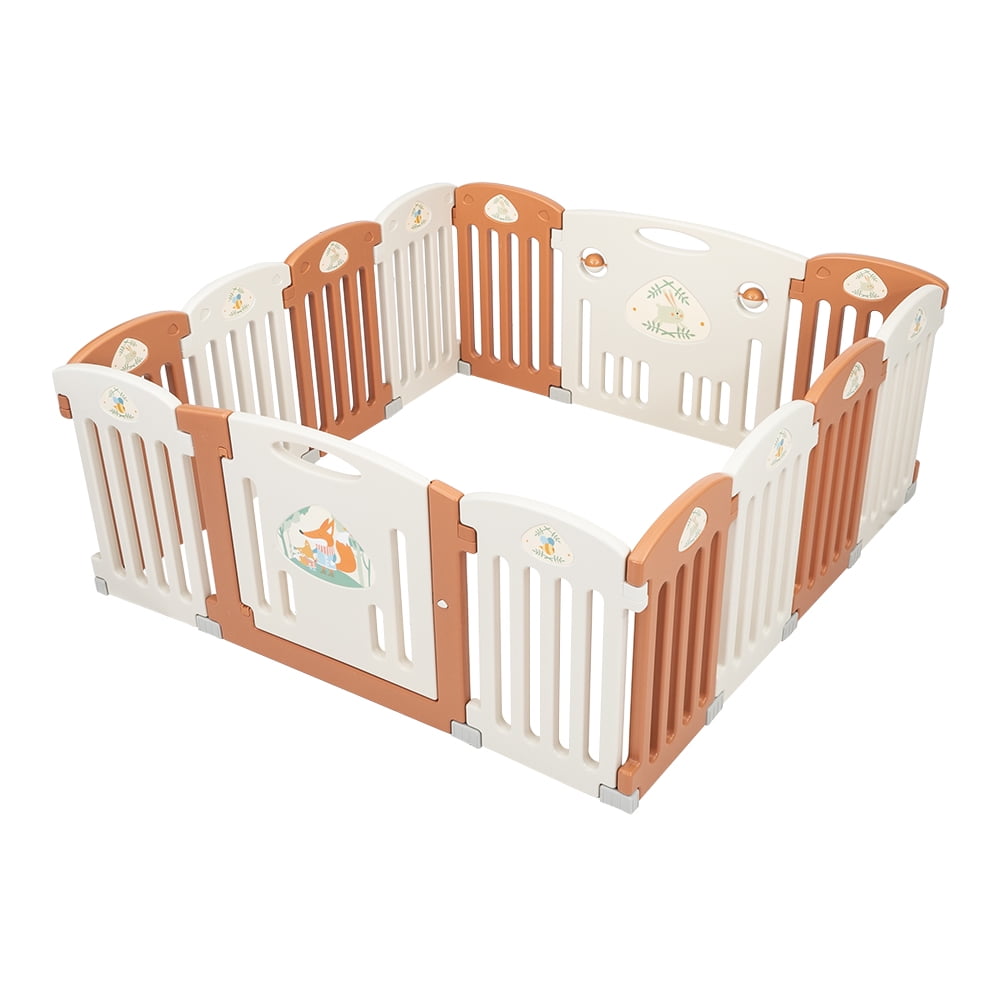 Kepooman Kids 14 Panel Foldable Safety Playpen for Children Toddlers, Brown & White Kepooman Kids 14 Panel Foldable Safety Playpen for Children Toddlers, Brown & White