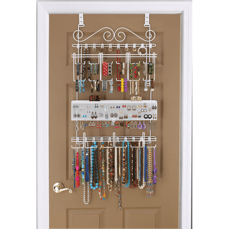 Longstem Jewelry Organizer Hanging Door/Wall Closet Storage for Earrings, Bracelets, Necklaces and more in White
