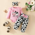 thumbnail image 2 of MYShe Baby Girl Outfits Baby Girl Outfit Rib Knit Romper Cute Print Pants Headband Baby Outfits Girl White,9-12 Months, 2 of 6