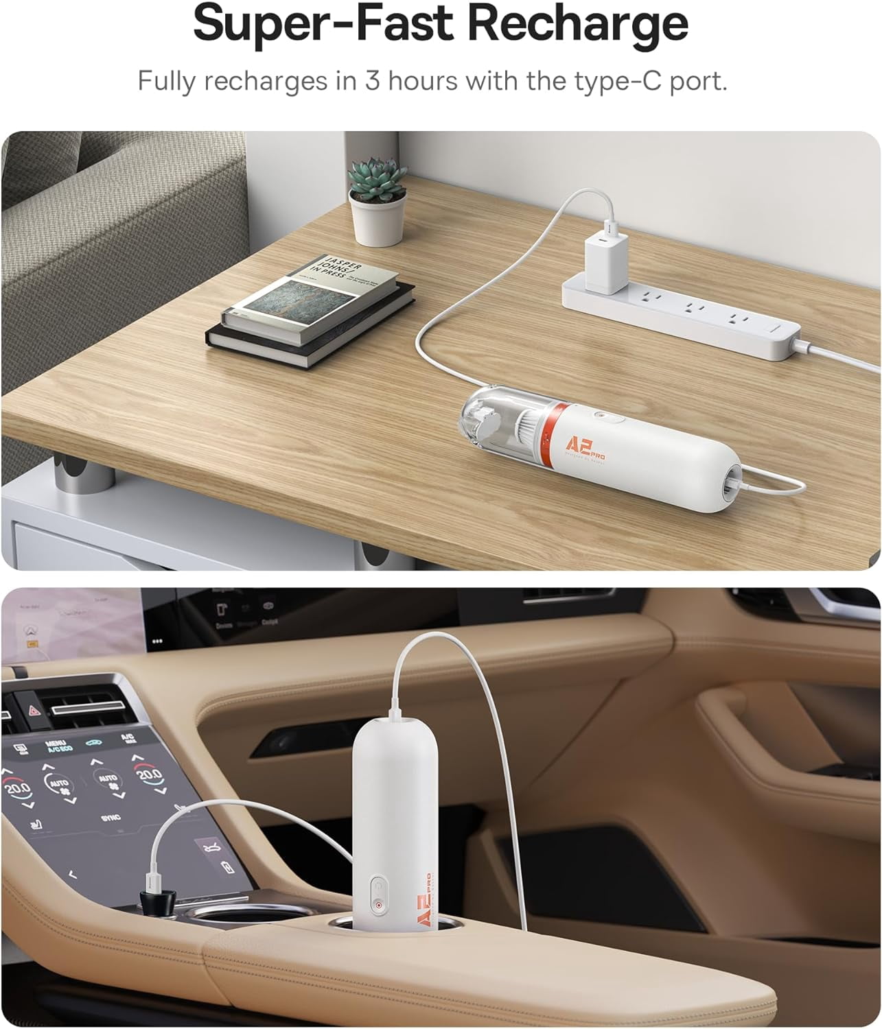 Baseus Handheld Vacuum Cleaner, Car Vacuum Cordless Rechargeable with Ultra Low Noise and 3H Type-C Fast Charging, Mini Portable Hand Held Vacuum Small Dust Buster for Dog Hair,Keyboard,Car