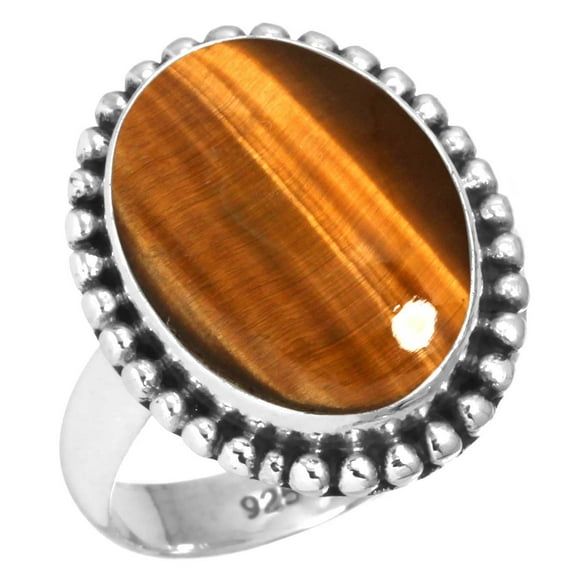 925 Silver Ring For Women - Men Brown Genuine Tiger Eye Stone Silver Ring Size 11.5 June Birthstone Simple Silver Ring Size 11.5 Gift For Sister On Easter 925 Silver Jewelry With Gemstone